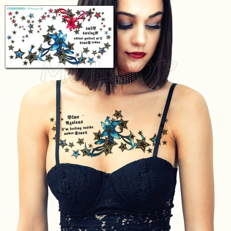 Temporary Tattoo Sticker Plant Leaf Flower Like Butterfly Sexy Chest Back Fake Tatoo Waterproof Flash Tatto Art for Woman Girl