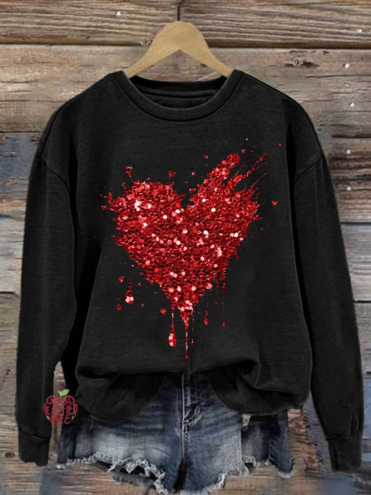 Valentine'S Day Heart Pattern Crew Neck Sweatshirt