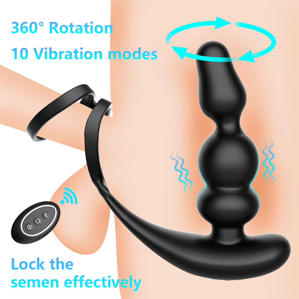 Wireless Remote Control 360° Rotatary Prostate Vibrator With Dual Rings Rosetoy Official