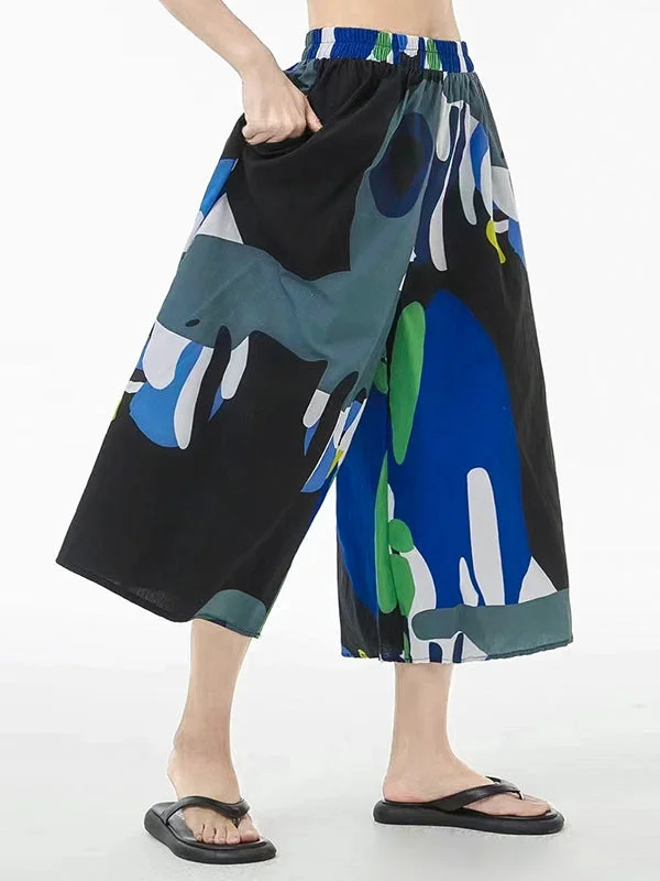 Colorful Painting Wide Leg Cropped Trousers Pants