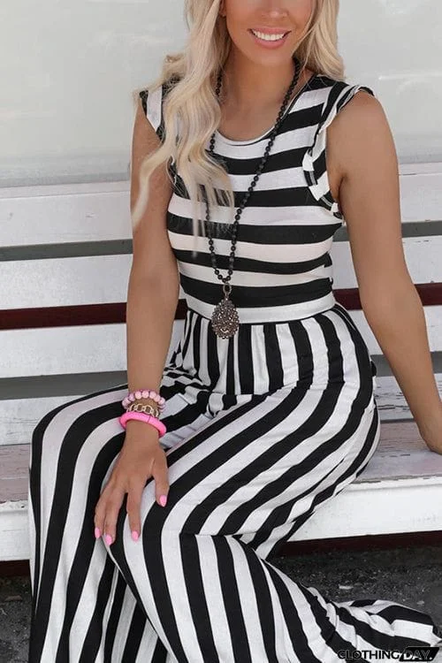 Ruffles Stripe Wide Leg Jumpsuits