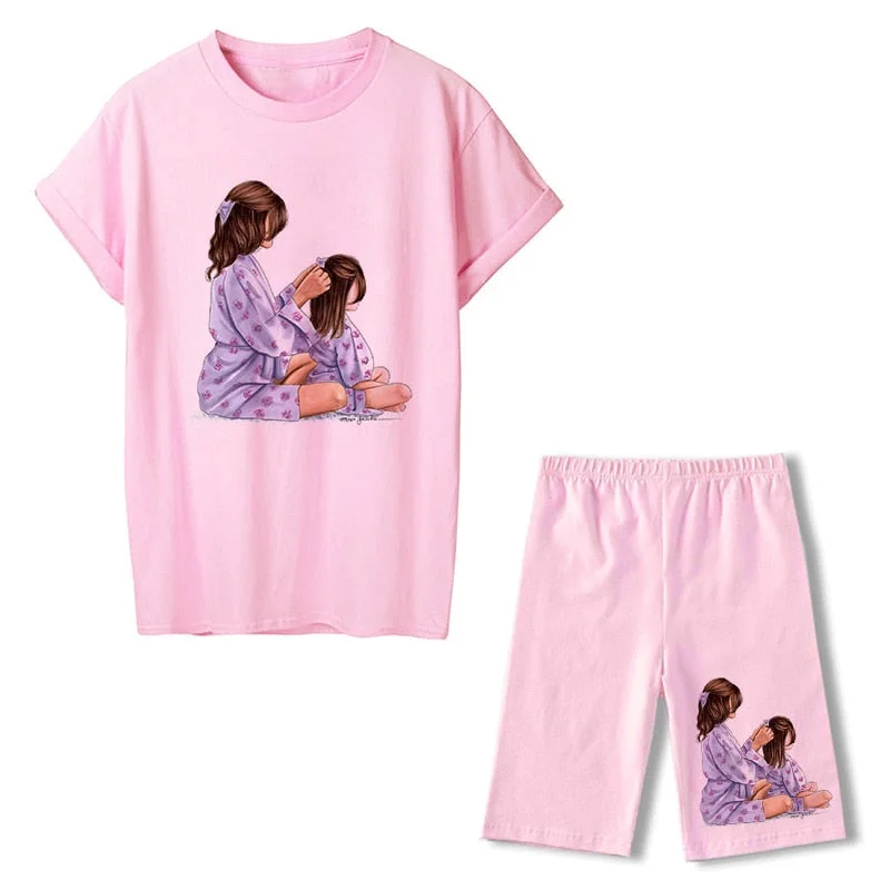 Women Two Piece Set Super Mom Tshirts & Shorts Set Summer Short Sleeve Jogging Biker Shorts Sexy Outfit For Woman Track Suit