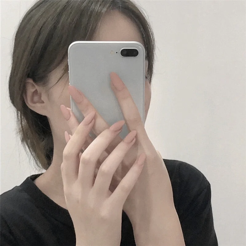 24pcs/box Khaki Pure Color Frosted Ballet matte Fake Nail press on Wearable Detachable Nail Tip Long Healthy full cover for Girl-Nail Inspo