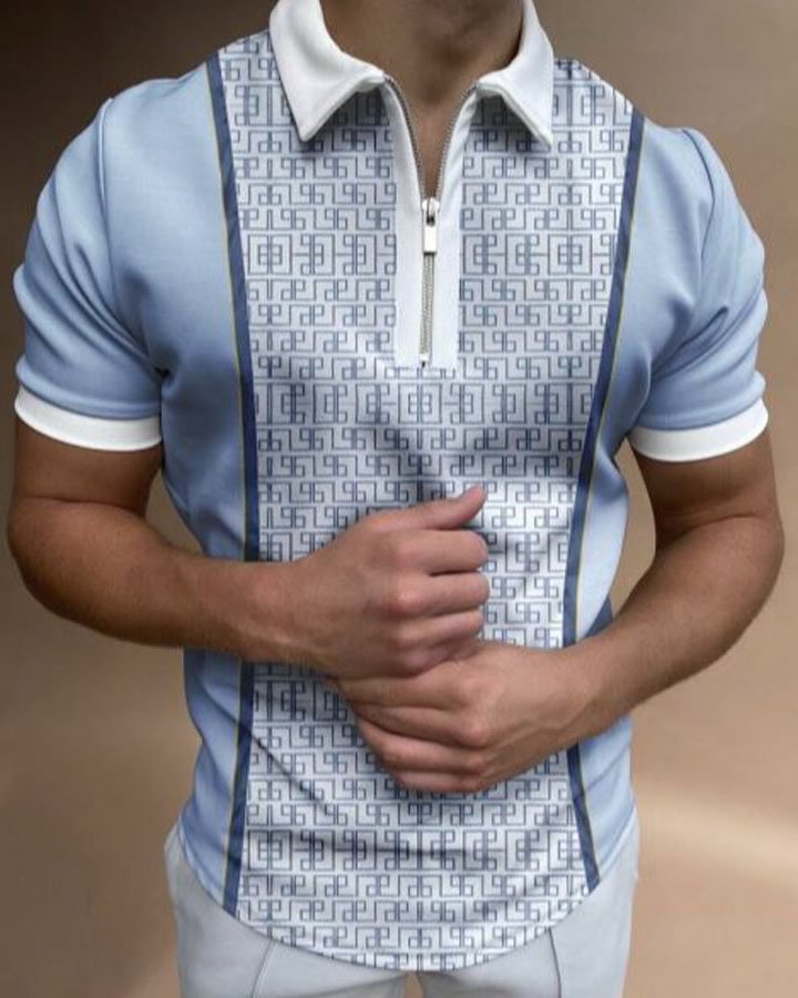 Men's Casual Geometric Short-Sleeved Polo Shirt