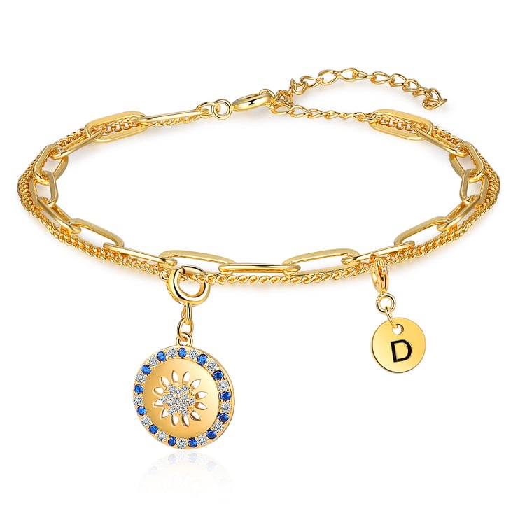 Pulsera de letra personalizada dije de girasol con 1 piedra de nacimiento