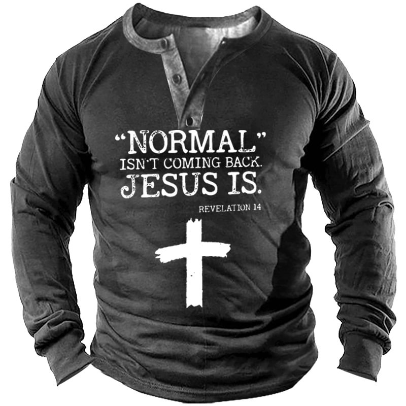 Normal Isn't Coming Back But Jesus Is Revelation 14 Men's Henley Shirt-Compassnice®