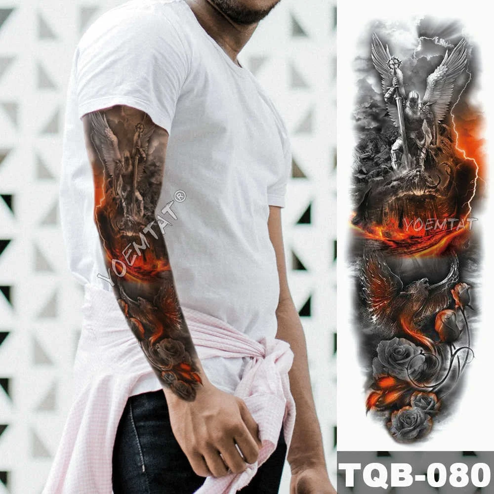 Large Arm Sleeve Tattoo Lion Crown King Rose Waterproof Temporary Tatoo Sticker Wild Wolf Tiger Men Full Skull Totem Tatto
