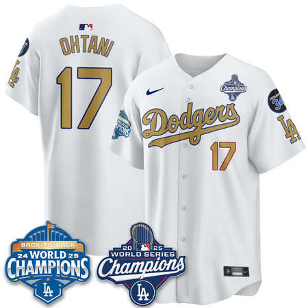 Youth Los Angeles Dodgers #17 Shohei Ohtani White 2025 World Series Champions Jersey M3WV