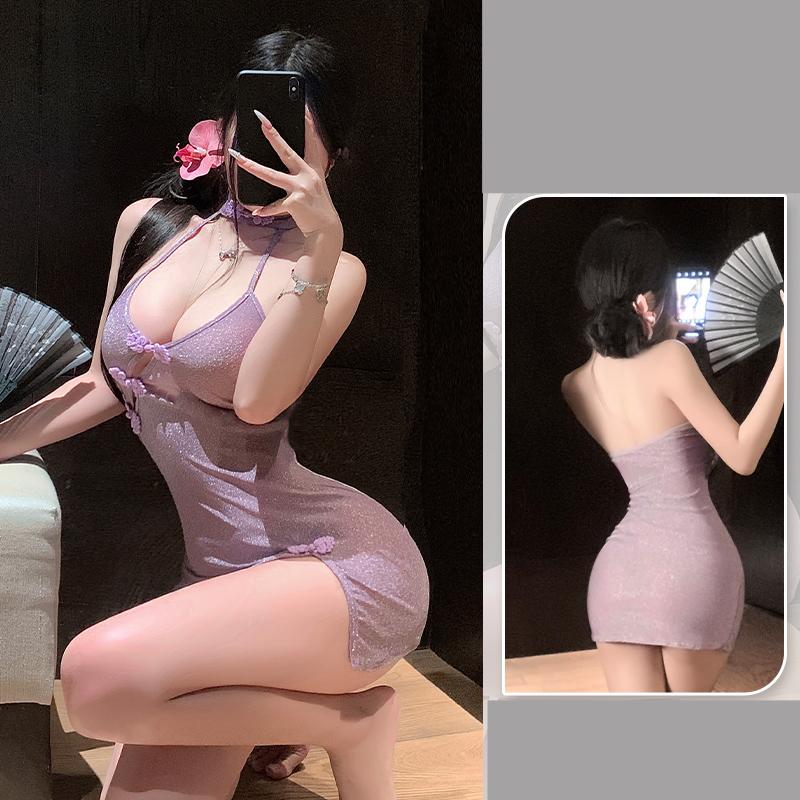 Lovingerie - Deep V Sexy Slant Cardigan Cheongsam