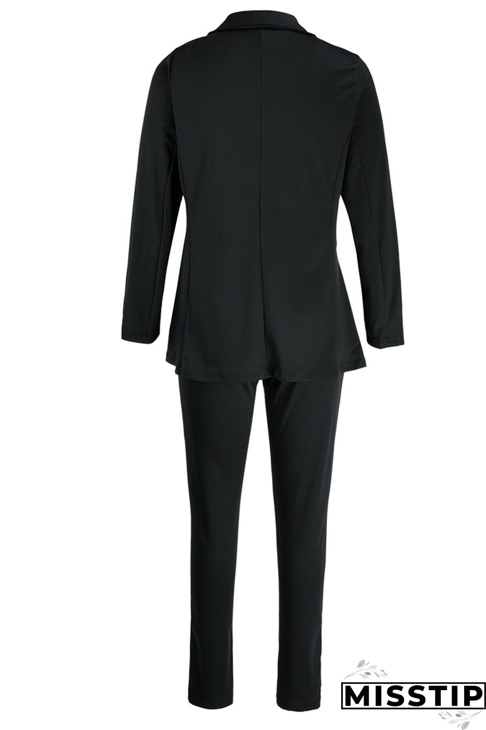 Black Casual Solid Patchwork Turn-back Collar Long Sleeve Two Pieces