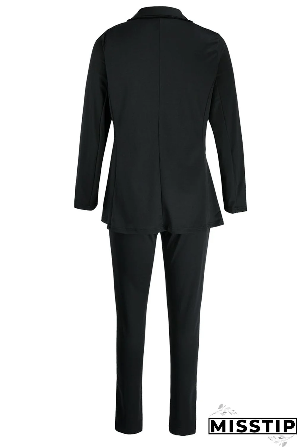 Black Casual Solid Patchwork Turn-back Collar Long Sleeve Two Pieces