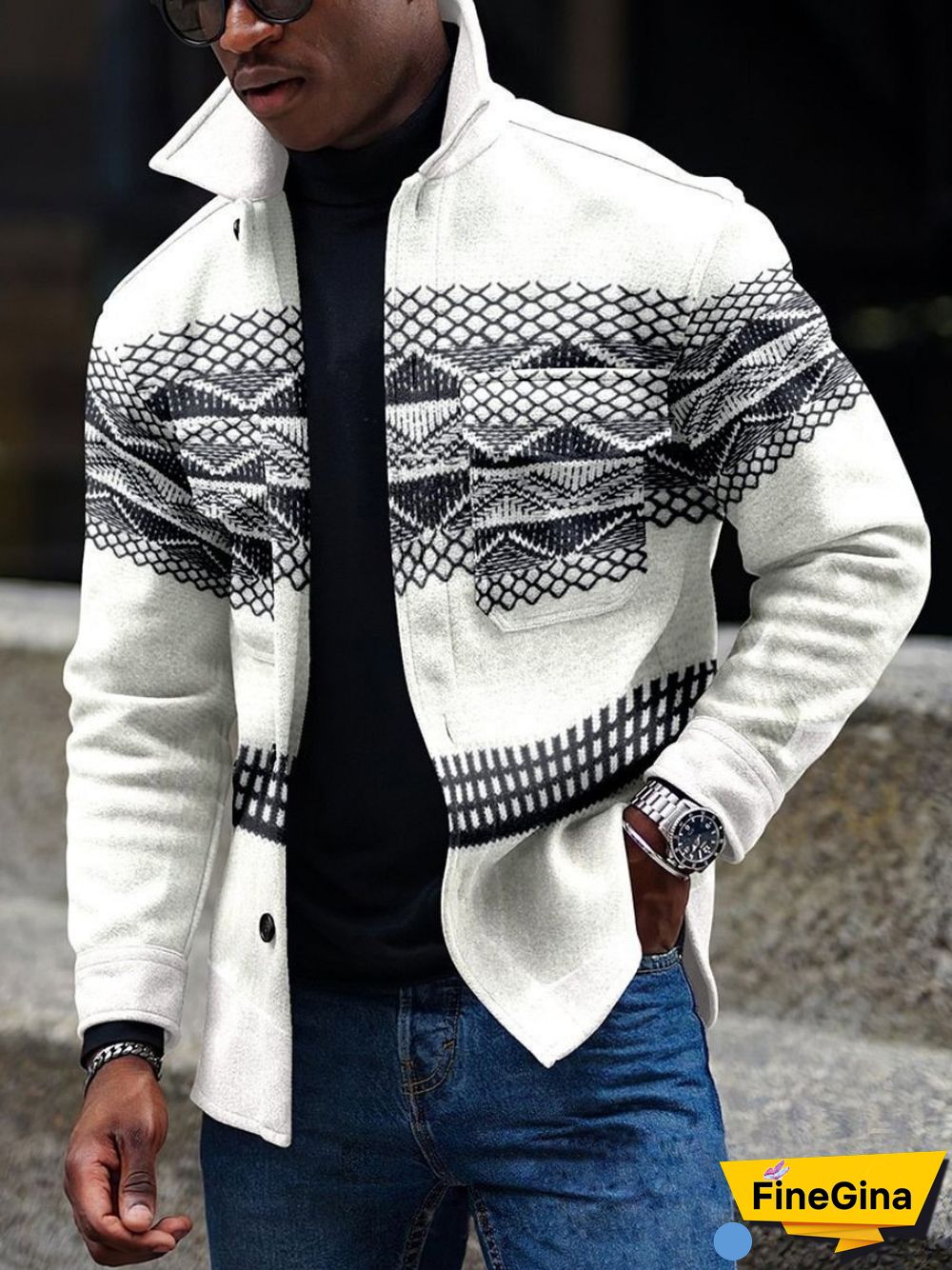 Apricot Men's Casual Geometric Pattern Jacket 004