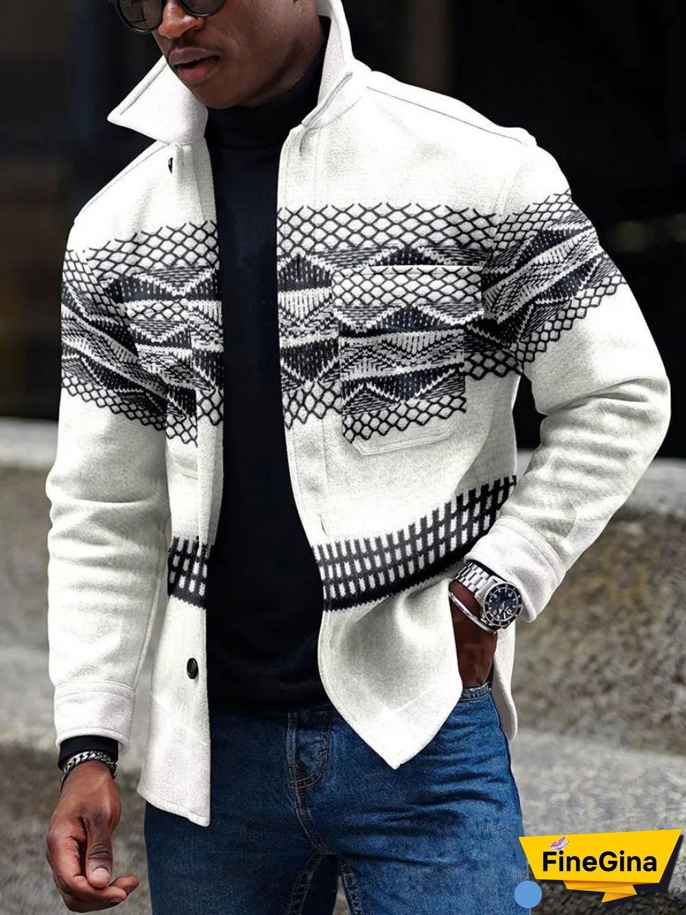 Apricot Men's Casual Geometric Pattern Jacket 004