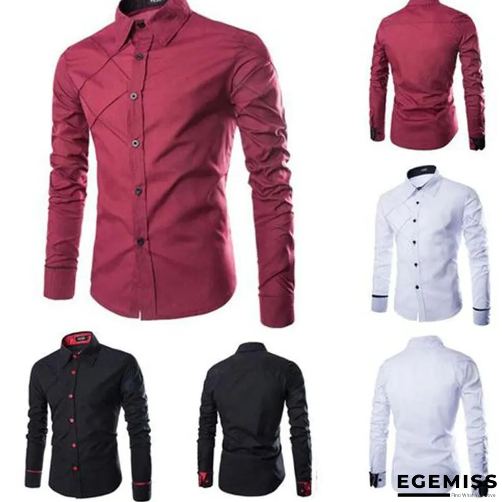 Classic Men Business Plaid Patchwork Long Sleeve Solid Color Office Shirts | EGEMISS