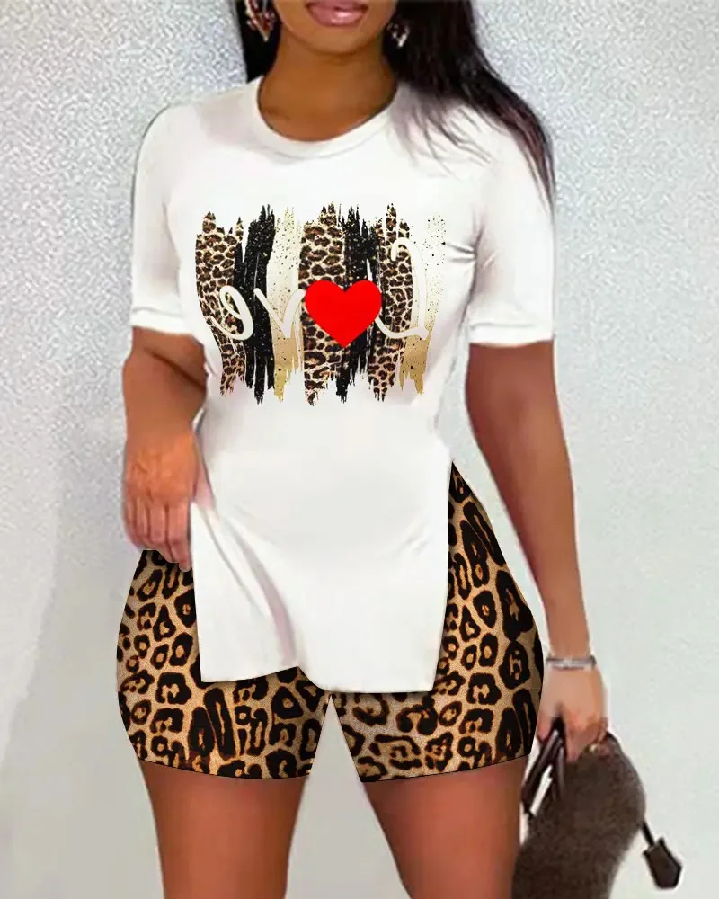 Uveng Uveng Women's Fashion Trend Two-Set Printed Short-Sleeved Set