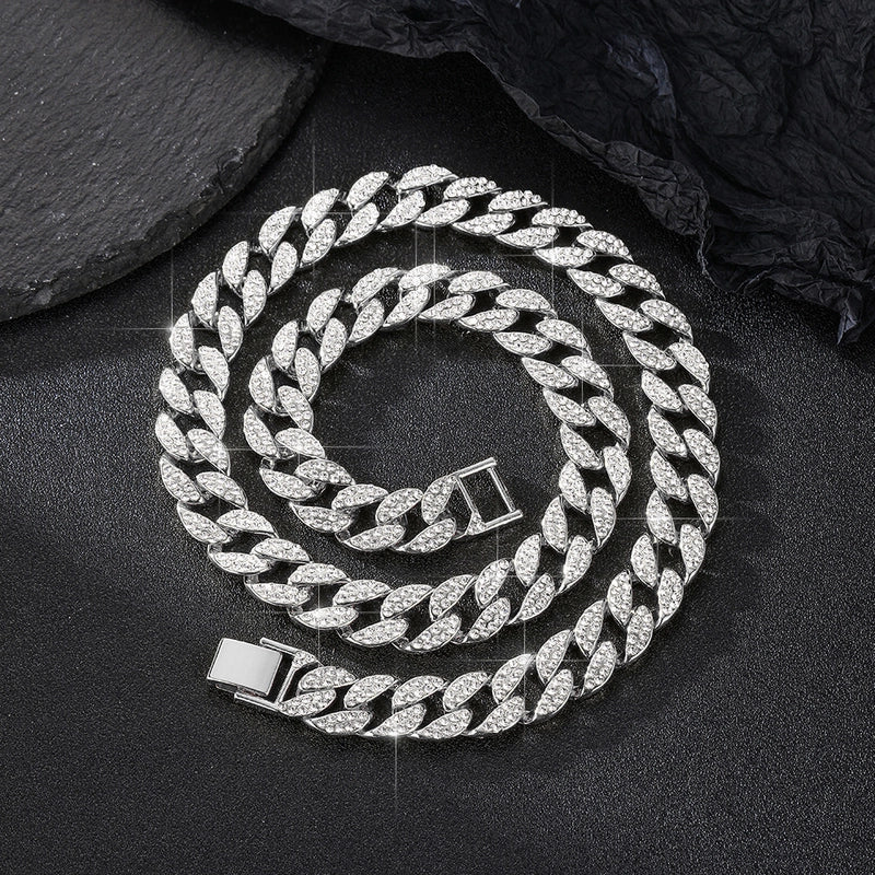 Hot Products Hip Hop Necklace Cool Popular Brand Domineering 15mm Alloy Rhinestone Cuban Link Chain Necklace Exclusive For