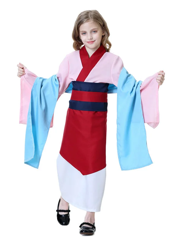 Girls Mulan Dress Cosplay Halloween Costume-elleschic