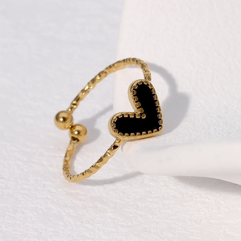 Cute Vintage Style Heart Shape 304 Stainless Steel 18K Gold Plated Enamel Open Rings