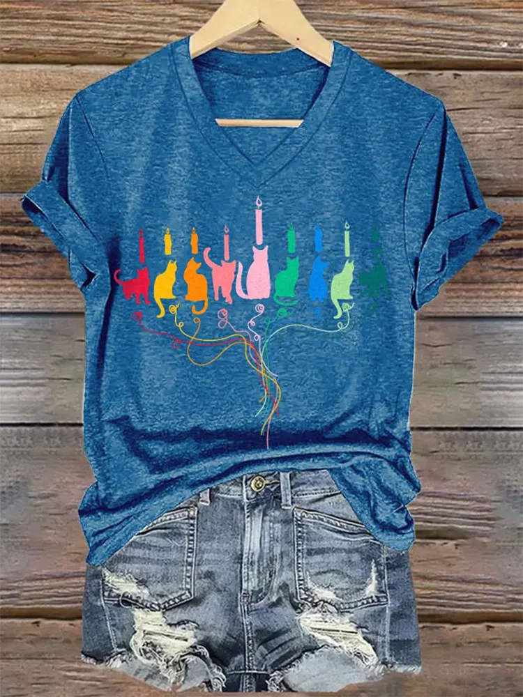 Women's Jewish Hanukkah Printed Casual T-Shirt