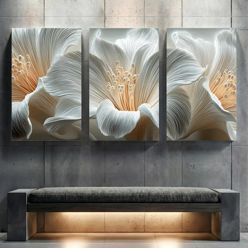 3-Piece Set 3D Effect Flower Canvas Wall Art