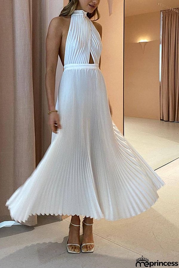 KOLLINS PLEATED HALTER MIDI DRESS - HUNTER GREEN