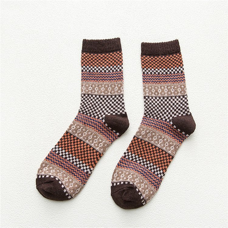 Retro Ethnic Small Square Wool Socks In The Tube Socks