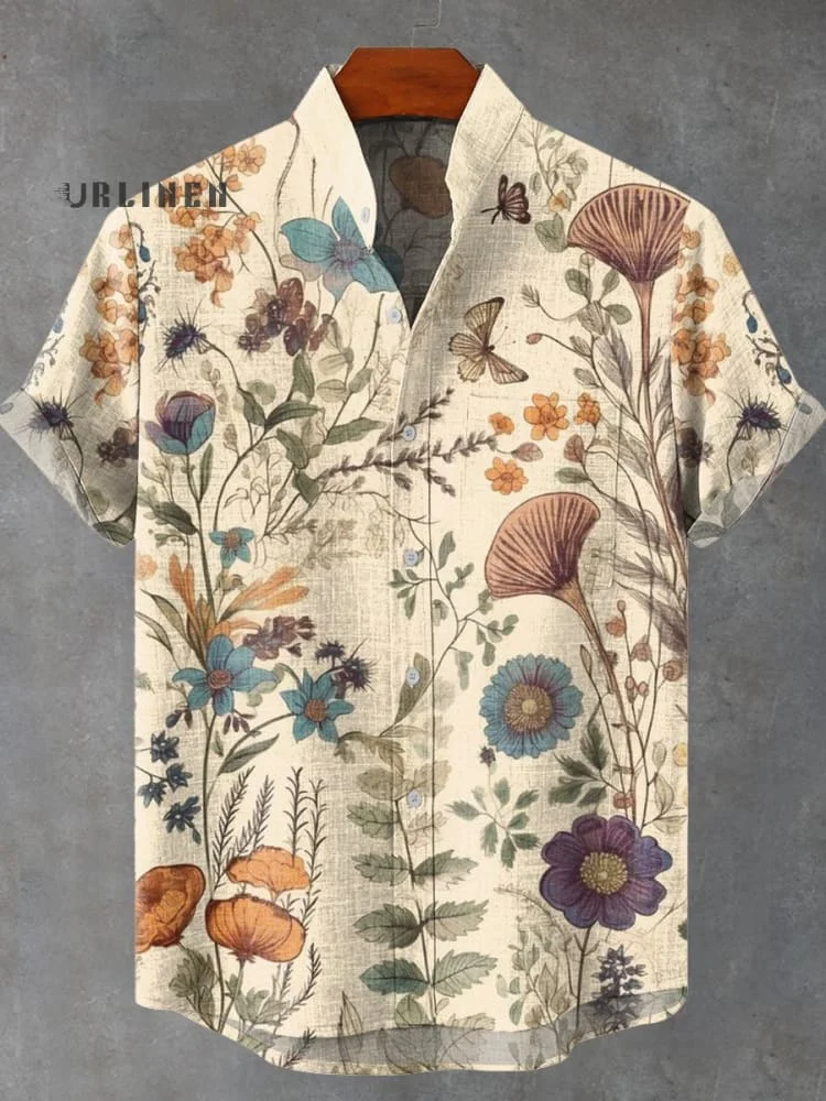 Flower Vintage Print Casual 100% Cotton Shirt