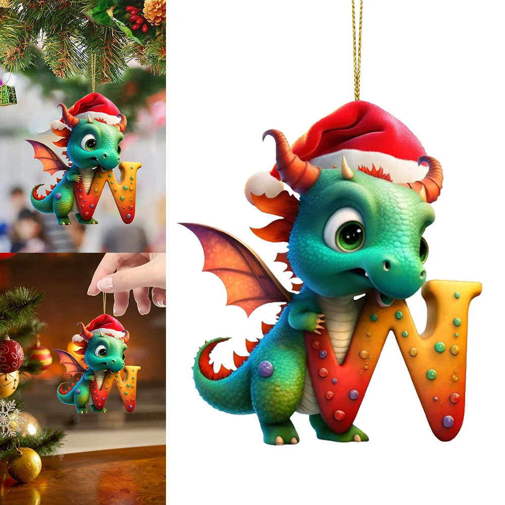 Christmas Cute Dragon Pendants Acrylic Letter Shaped Exquisite for Xmas Tree Car
