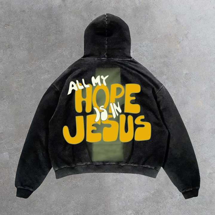 Vintage Personalized All My Hope Is In Jesus Graphic Acid Washed Oversized Hoodie