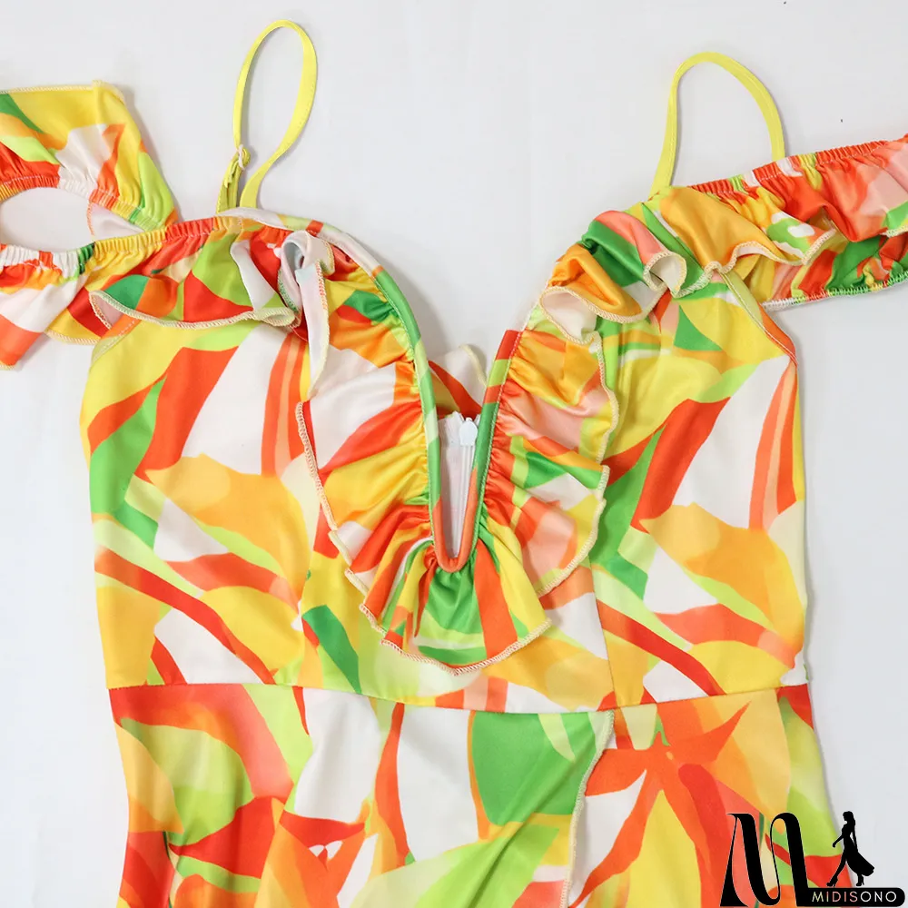 MidiSono - Sexy v-neck sling irregular print summer fashion dress