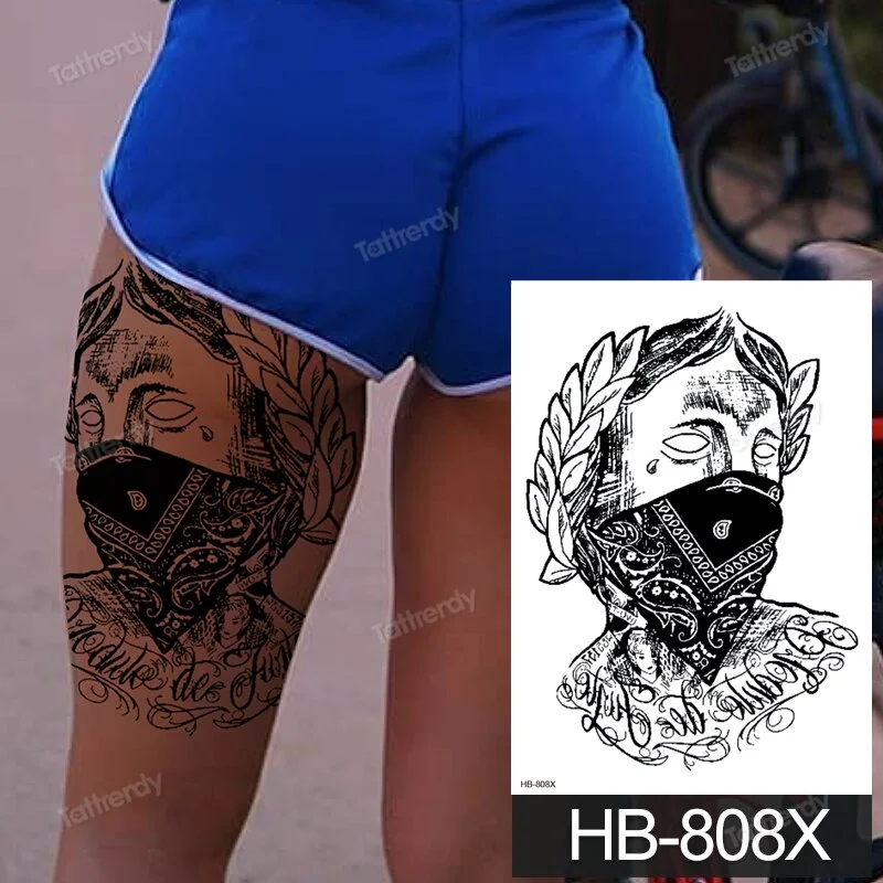 big tattoo anime tiger lion king head thigh leg temporary tattoo for women girls beauty sexy body art sticker tattoos waterproof