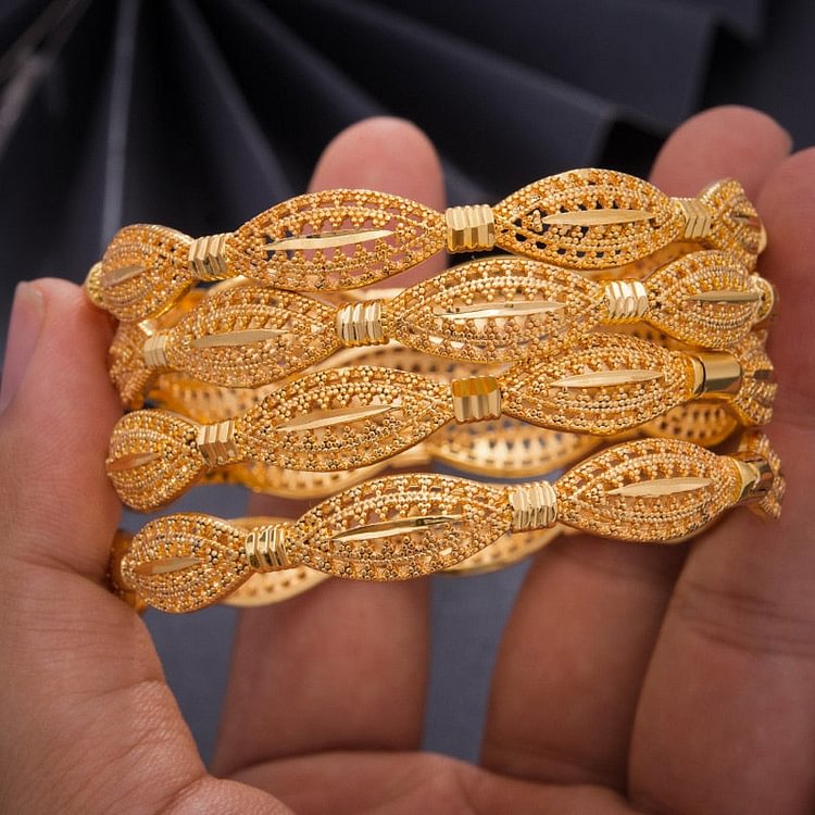 4Pcs/lot Gold Color Bangles for Women festival Jewelry Flower Bangles Bracelets