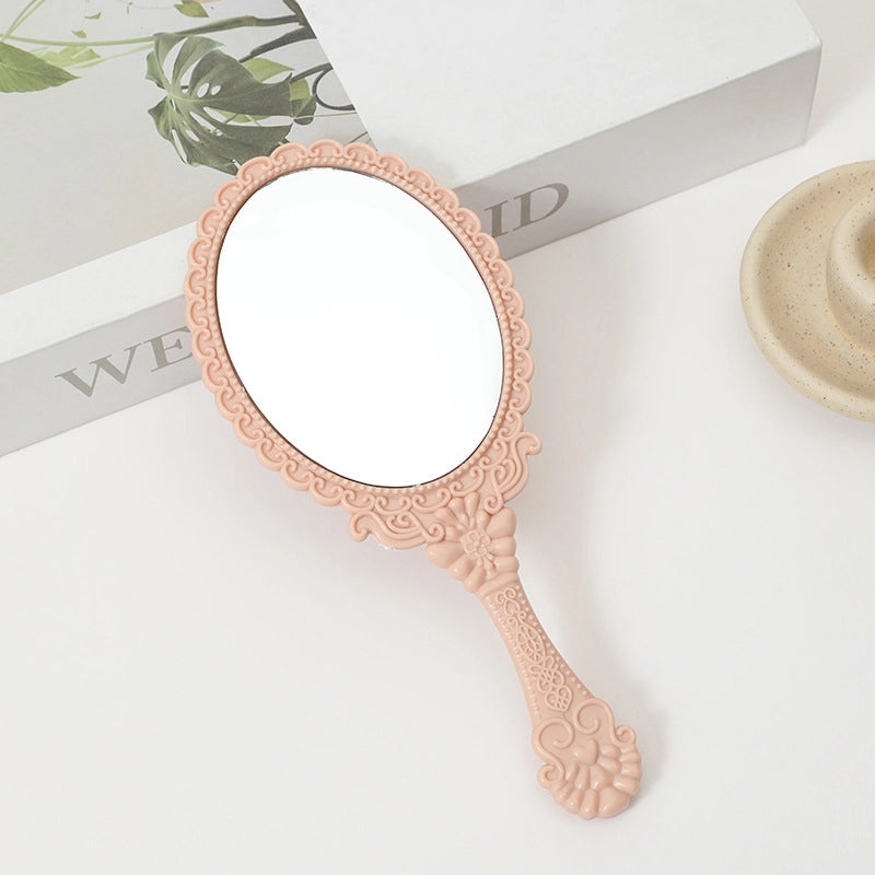 Handheld Makeup Mirror European Lace Small Portable Plastic Handle Advertising Small Mirror Factory