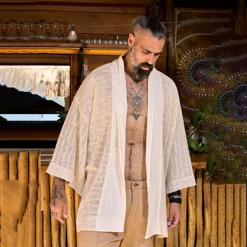 Men&rsquo;s linen Yoga kimono