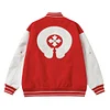 Chrome Hearts Red Cross Varsity Jacket - White Sleeve Gothic Street Baseball Coat D68