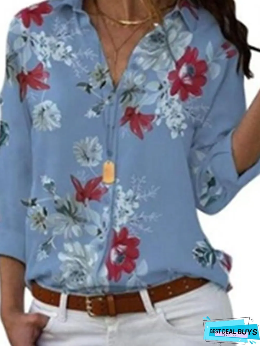 Women's Blouse Shirt Leopard Floral Flower Long Sleeve Print Shirt Collar Tops Casual Basic Top Leopard White Yellow / Work-826