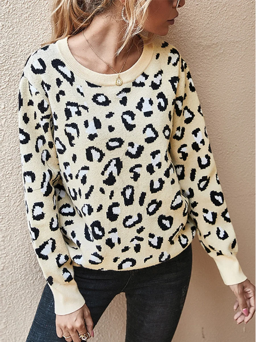 Casual Backless Leopard Print Women Sweater