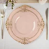 10 Pack | 8" Round Plastic Dessert Salad Plates In Vintage Blush Rose Gold Leaf Embossed Baroque Disposable Plates