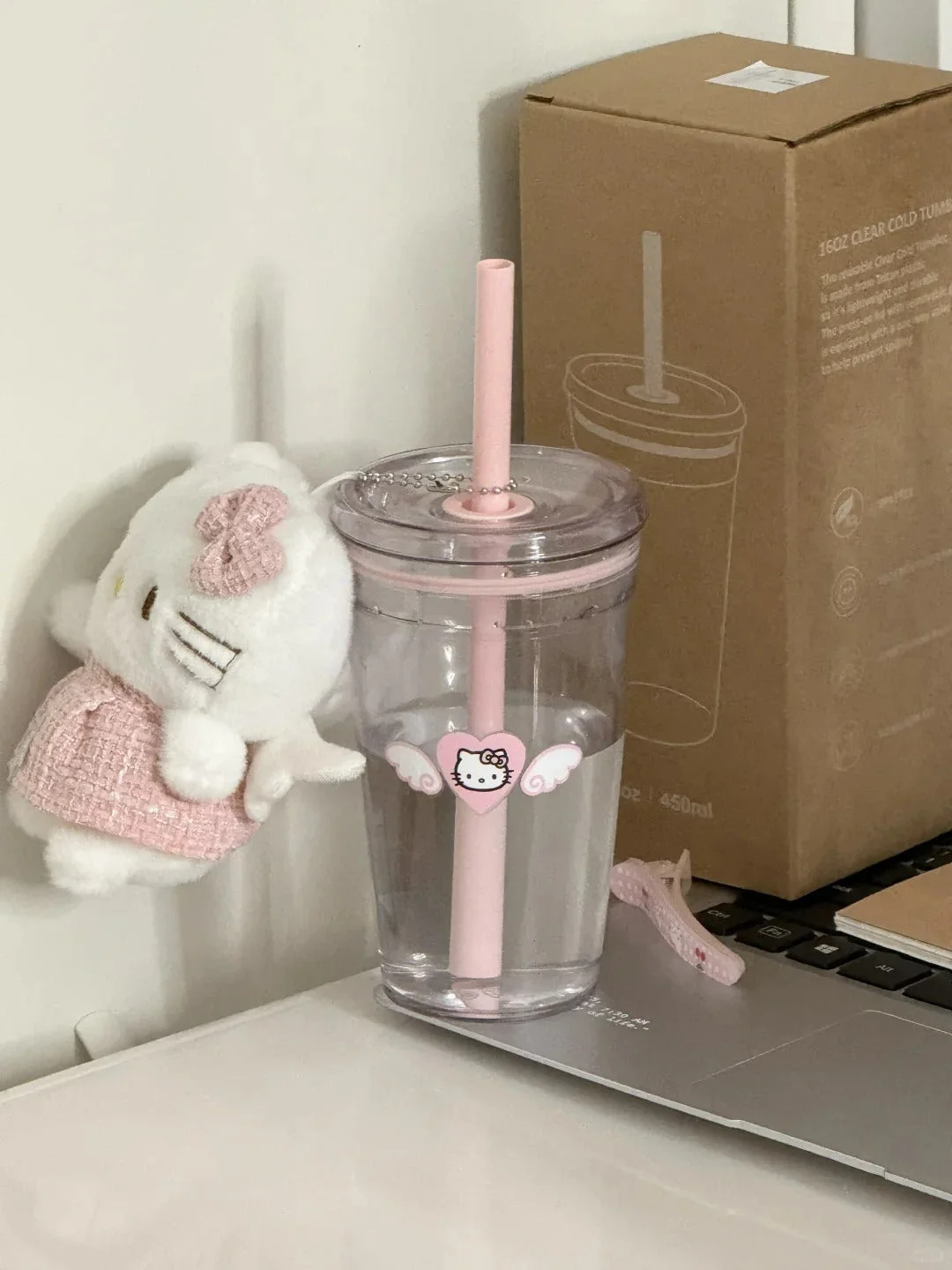Kitty Straw Cup Water Bottle 450ml