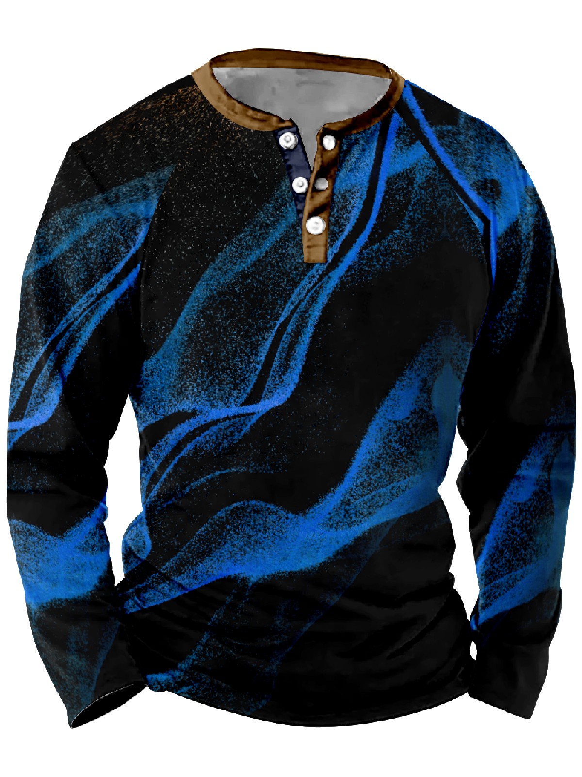 Men's Sparkling Wave Waffle Button Polo Long Sleeve T-Shirt PLUSCLOTHESMAN