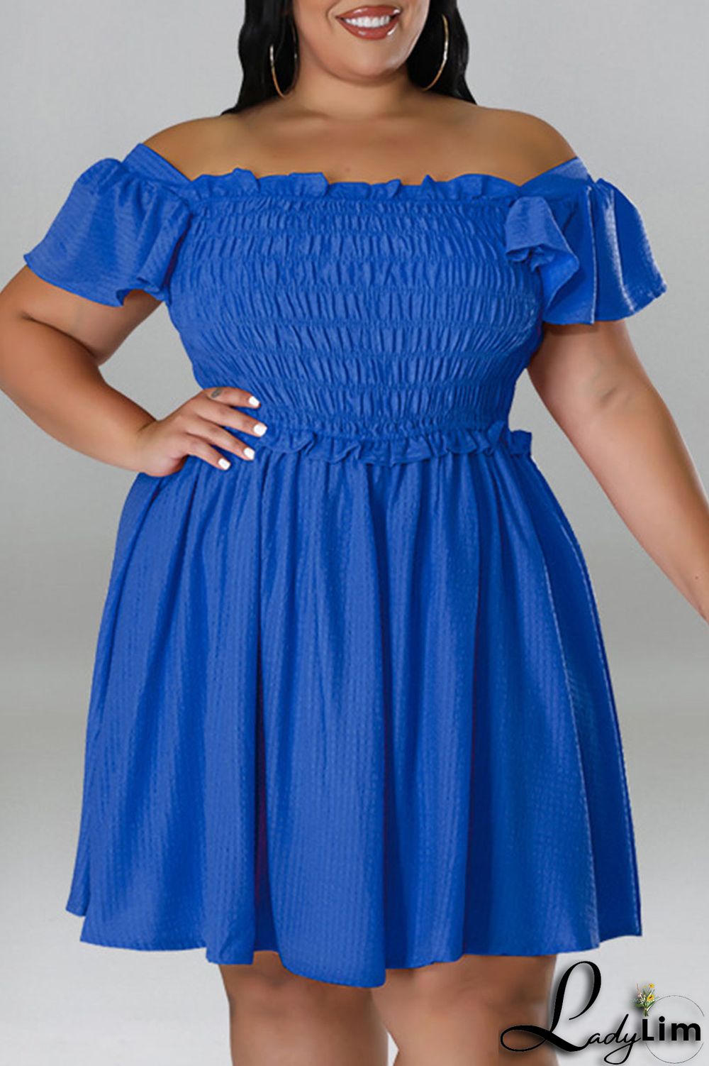 Pink Casual Sweet Solid Patchwork Fold Off the Shoulder A Line Plus Size Dresses