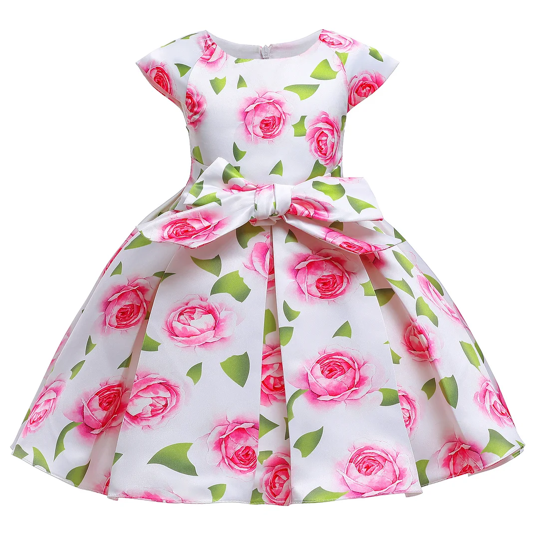 Buzzdaisy Floral Dress Princess Dress For Girl Round Collar Flower Dress Aline Dress Cap Sleeve High-Definition Printing Pattern Cotton Winter