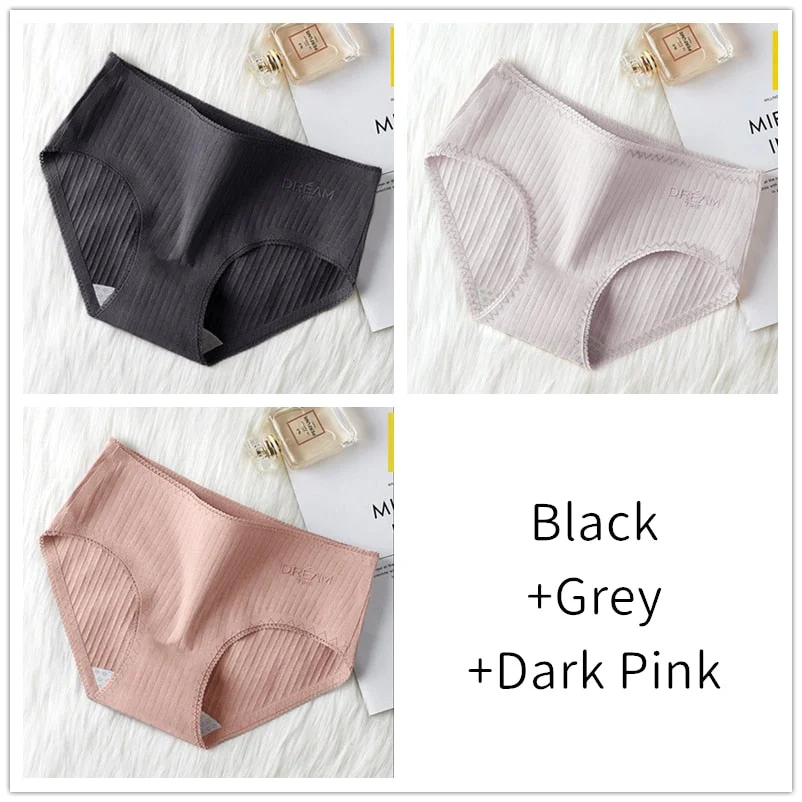 3Pcs Women Panties Lace Cotton Underwear Girls Mid Waist Briefs Lady Cute Sexy Lingerie Intimates Breathable Underpants Female