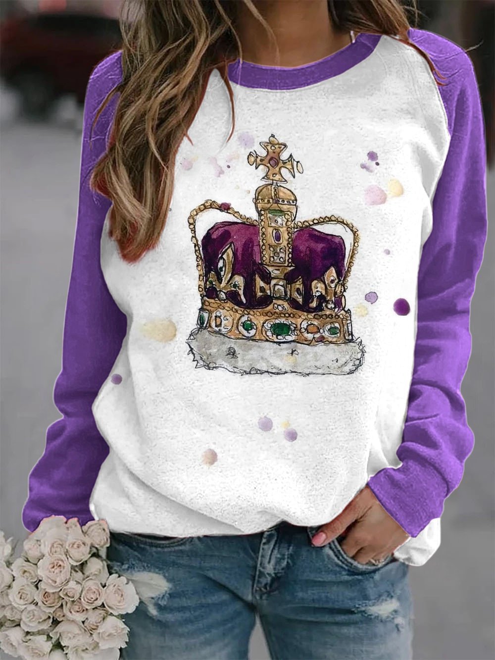 Women's Queen's Crown Print Long Sleeve Top