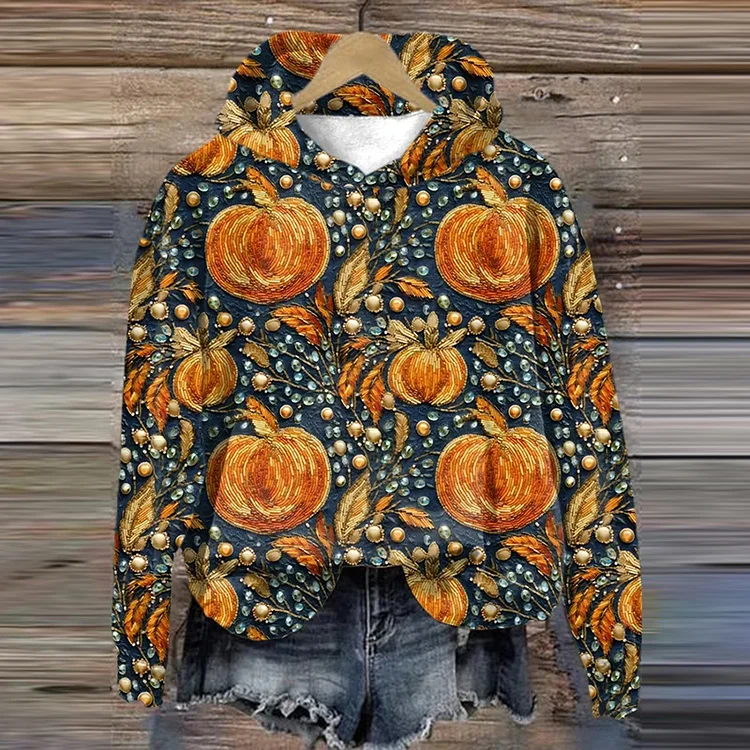 Women's Halloween Pumpkins Print Hoodie