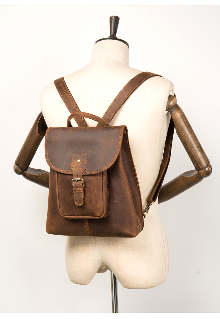 Model Show of Woosir Womens Brown Leather Backpack