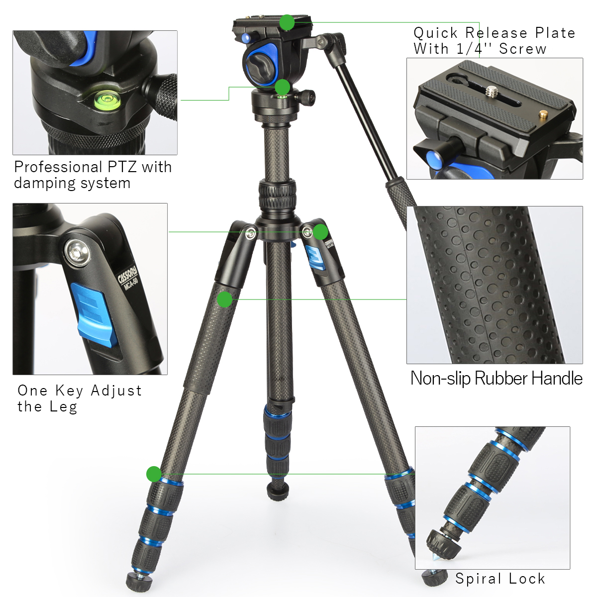 MCA 50C B-STOCK Portable Carbon Fiber Camera Tripod