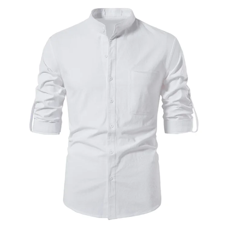 Men's T-shirt Casual Stand Collar Plain Button Long Sleeve Shirt