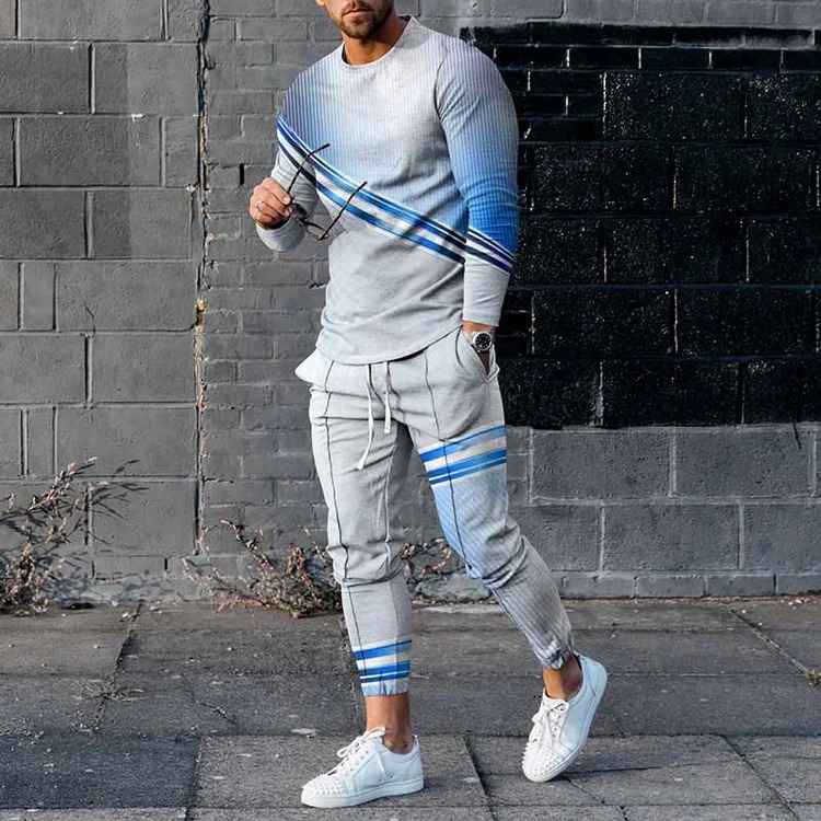Men's Fashion Long Sleeve T-Shirt And PantsTwo Piece Set