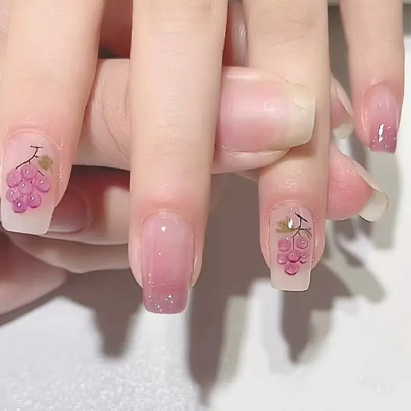 Churchf Churchf Nail Patch Fresh Removable Nail 3D Stereo Grape Wear Armor French Fine Flash Beauty Nail Piece Diamond Style